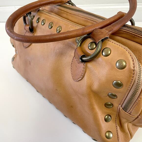 JCrew Leather Purse Brass Studs Shoulder Bag Y2K 2010s Indie Sleaze Double Zip - Picture 6 of 15